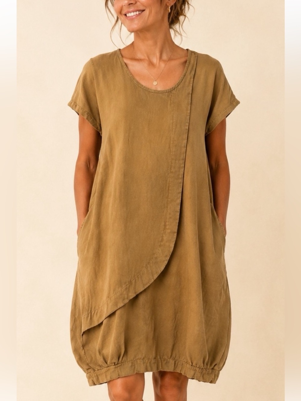 Camel Colored Cotton Lagenlook Oversized Boho Tunic Dress - Picture 1 of 4